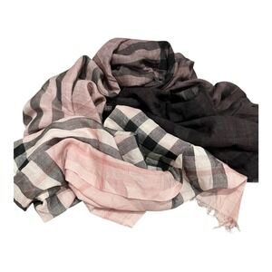 Burberry Pink Nova Check Lightweight Silk Blend Scarf Eyelash Fringe 84"x28"